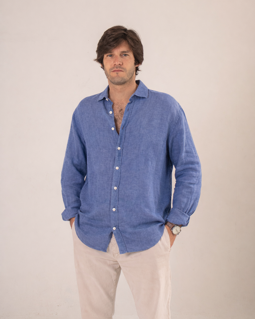 Camisa lino azul marino