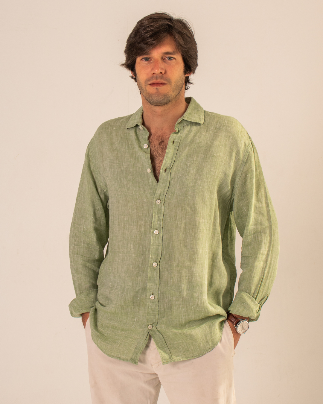 Camisa lino verde