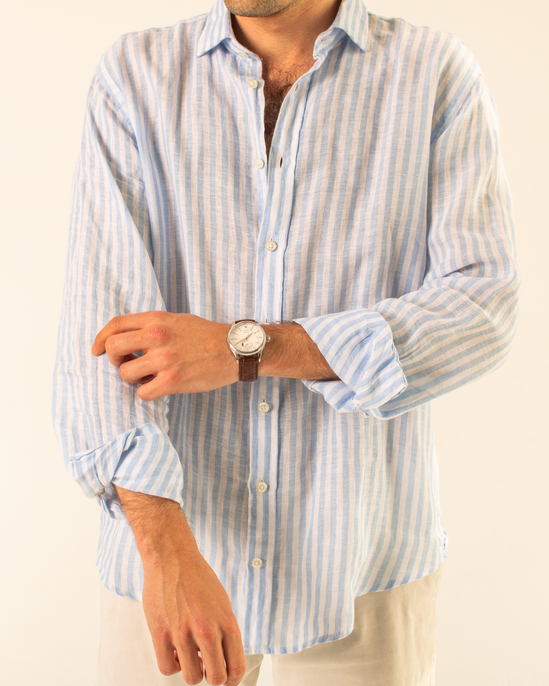 Camisa lino rayas azul