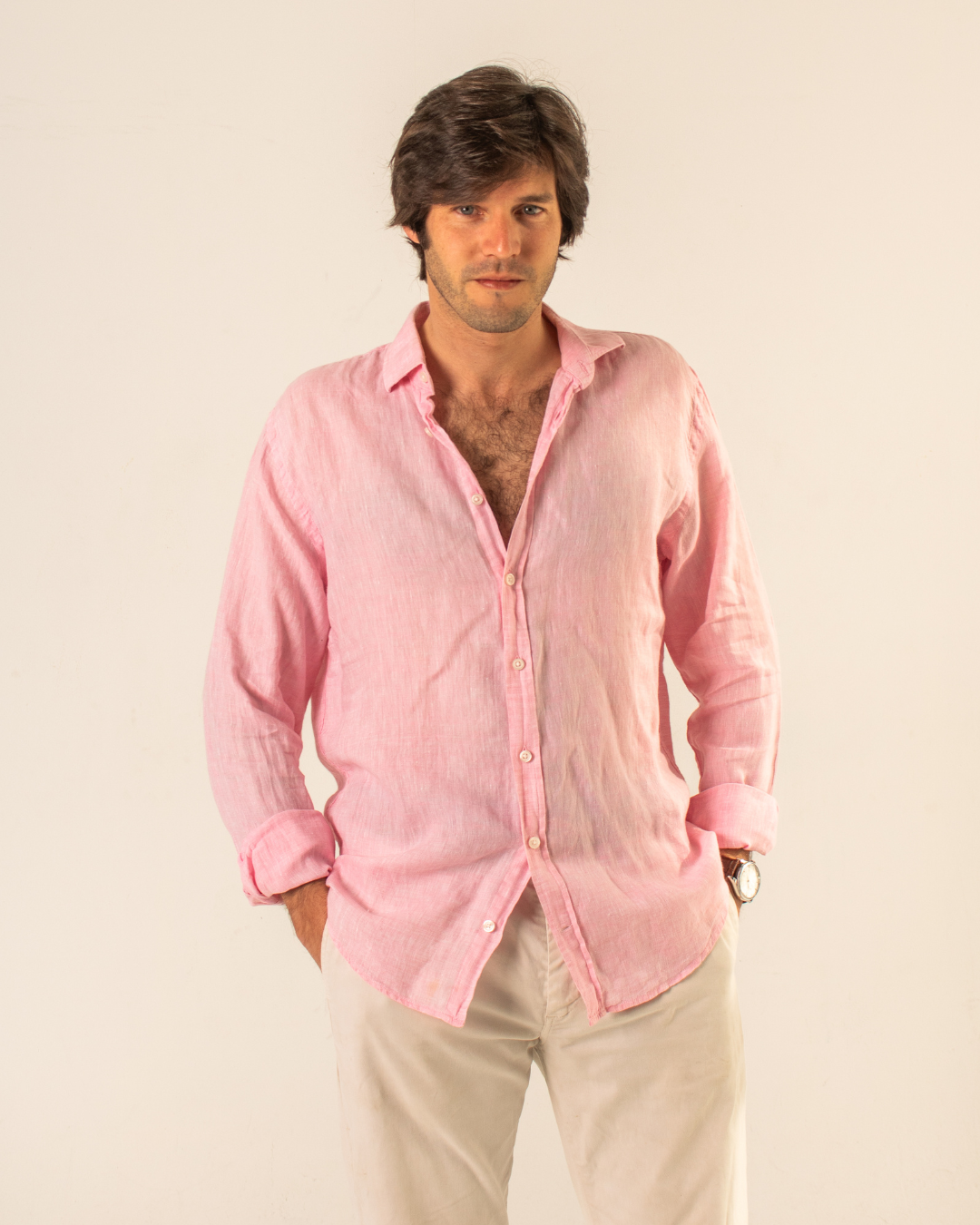 Camisa lino rosa