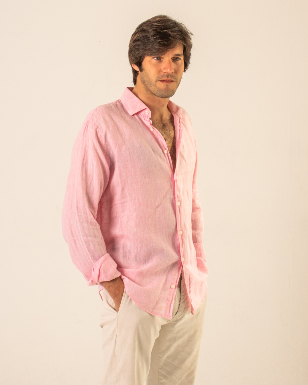 Camisa lino rosa