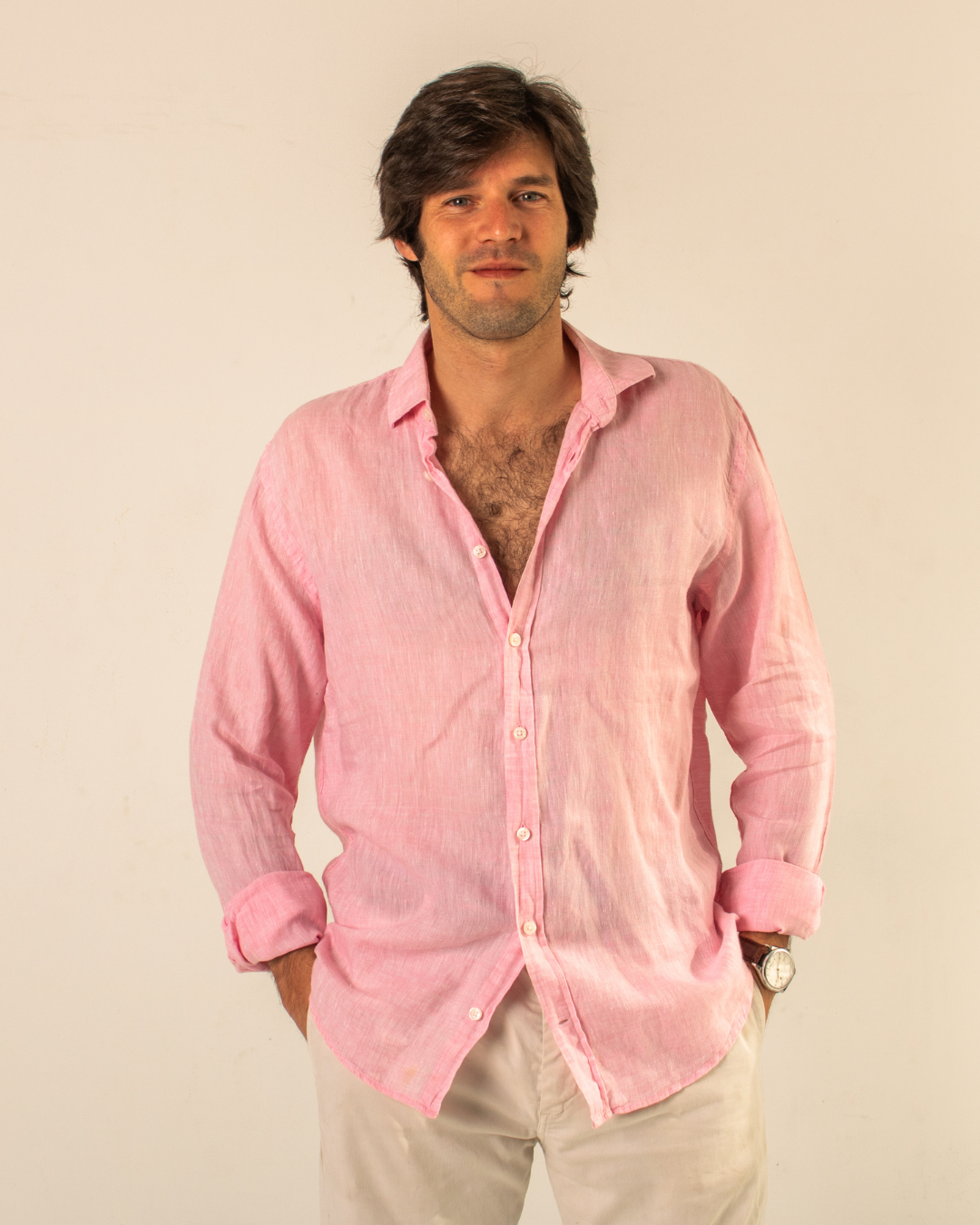 Camisa lino rosa