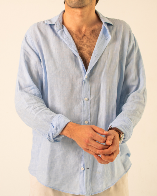 Camisa lino azul