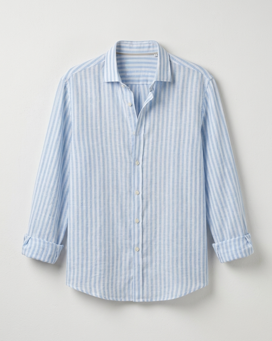 Camisa Lino Rayas Azul