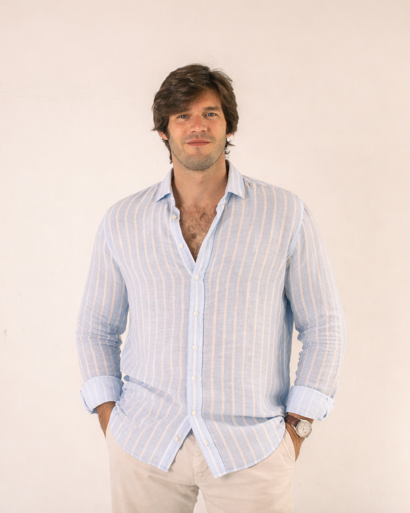 Camisa lino rayas blancas